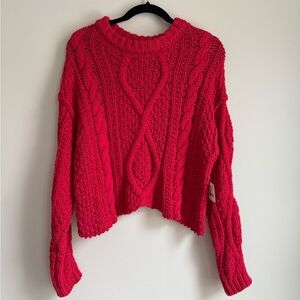 Free people cutting edge cable knit sweater in cranberry